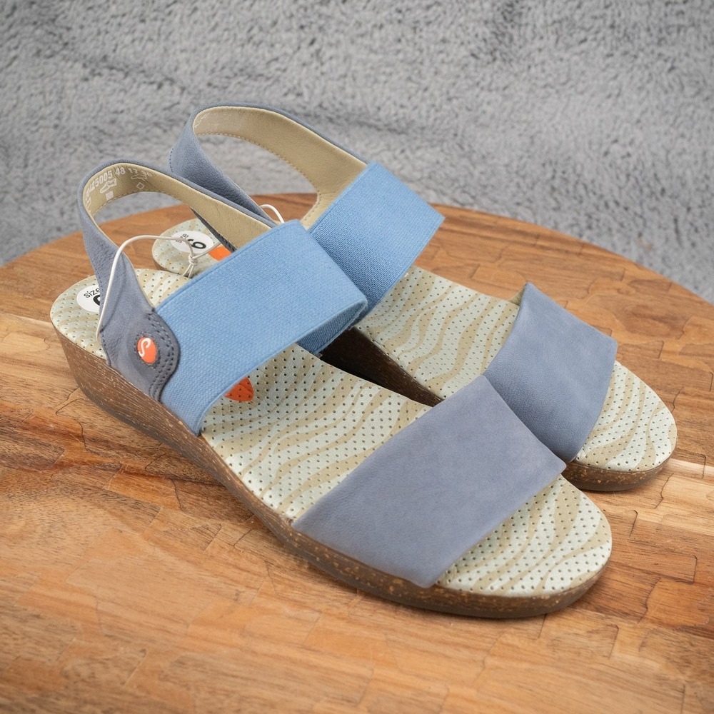 Anthropologie Softinos Sandals Womens Sz 6 Blue Leather Open Toe Slingback